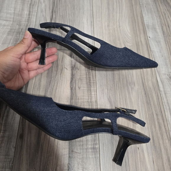 Worthington Womens Safira Pointed Toe Kitten Heel Pumps Sz 10 Denim - Picture 8 of 11